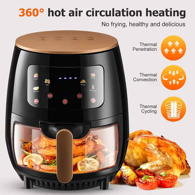 Air Fryer 6L Transparent New Large Capacity Touch Screen Multifunction Home Kitchen Appliance All-in-one Oven for Grilling