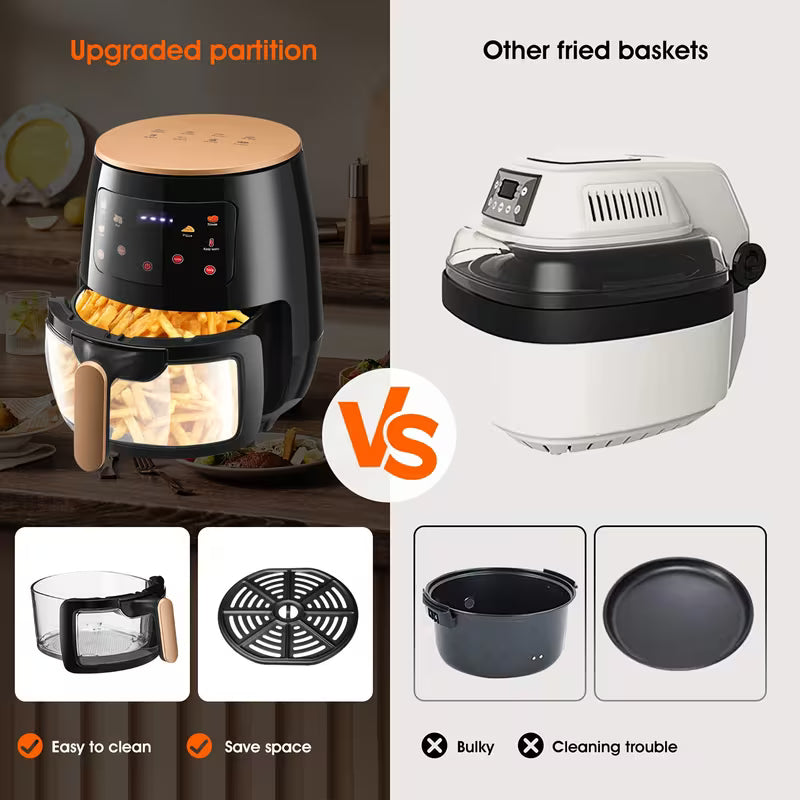 Air Fryer 6L Transparent New Large Capacity Touch Screen Multifunction Home Kitchen Appliance All-in-one Oven for Grilling